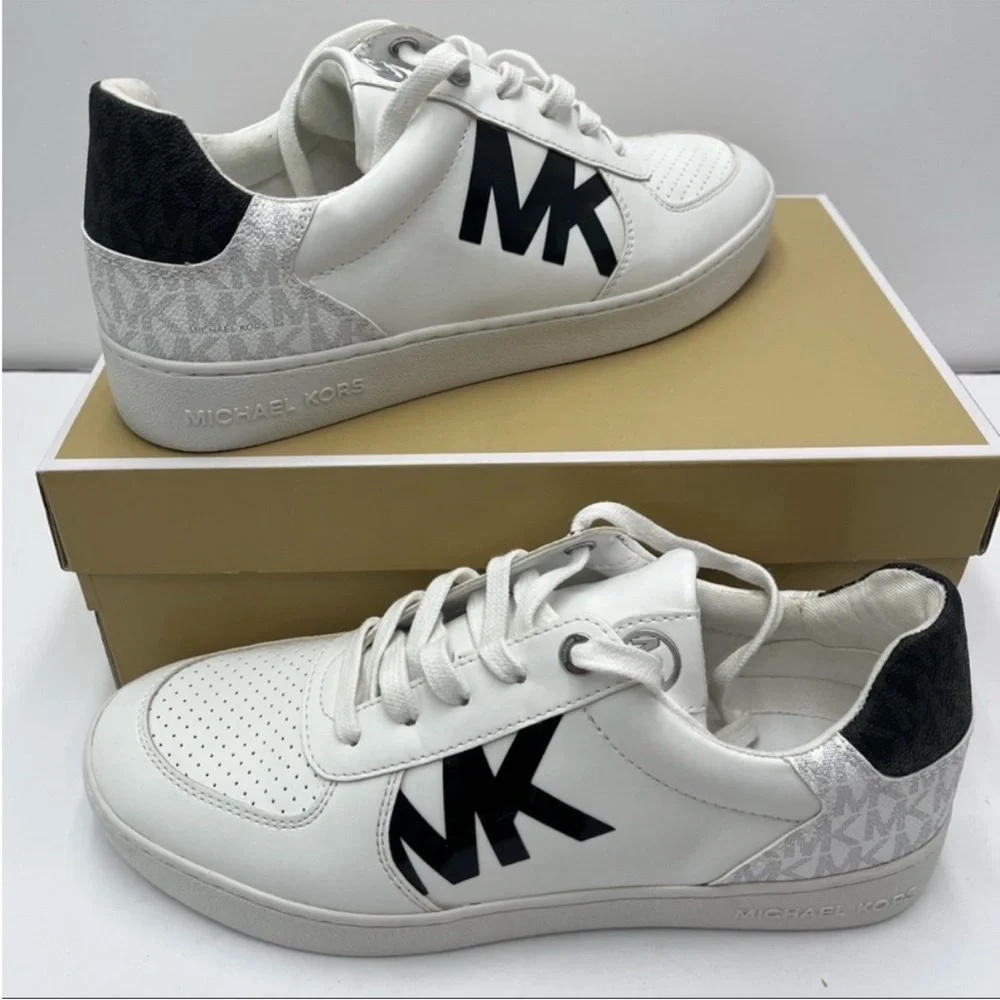 Michael Kors White and Black Logo Signature Sneakers